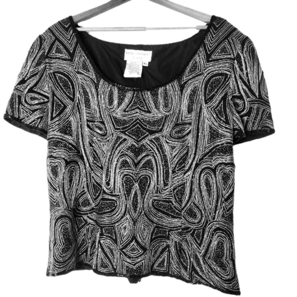 Papell Boutique Vintage 80s Silk Beaded Evening Top